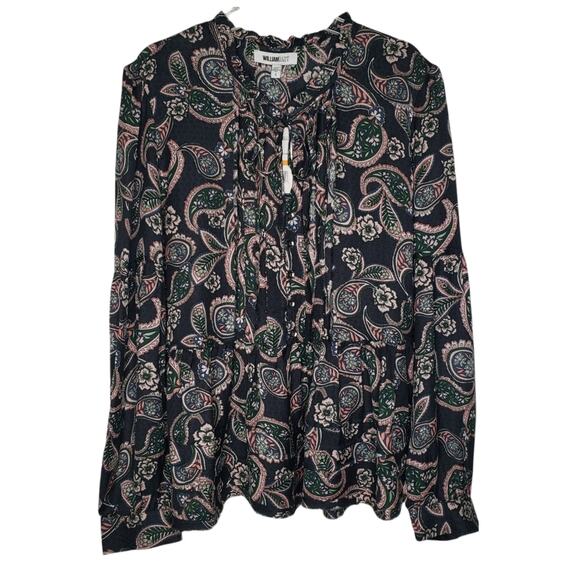 William Rast NWT Atwood Paisley Print Pintuck Tie Neck Peasant Top S - Picture 1 of 10